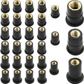 HJTOOK 30PCS Motorcycle Rubber Brass Nut Kit M4 M5 M6 Windshield Well Nuts Used for Securing Vehicle Body Parts Motorcycle Fasteners Bumpers Mudguards