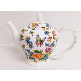 Magic Garden Teapot Fine Bone China Flowers & Butterflies Small Tea Pot 20oz Hand Decorated UK