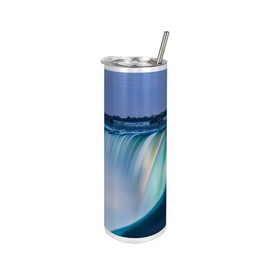 Lunarable Waterfall 20 Oz Skinny Tumbler, Dusk Time at Niagara Falls Sunset at Horseshoe Falls Canadian Famous Landmark, Leak-Proof Straw Lid and Brush Vacuum Insulated for Outdoor Use, Multicolor