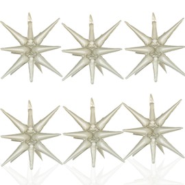 6 Pcs Cream Color Star Foil Balloons One-Piece 14-Pointed Star Balloons 4D Starburst Cone Mylar Balloons 22inch Christmas Birthday Wedding Wedding Anniversary Party Supplies(Cream Color)