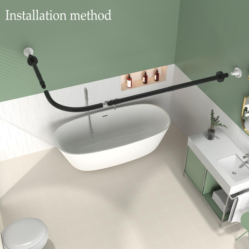 L Shaped Shower Curtain Rod,28-39 X 43-67 Inch Curved Shower