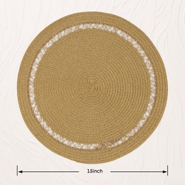 AHHFSMEI Round Paper and Jute Braided Placemats Set of 6 Non-Slip Heat Resistant Table Mats for Dining Tables Indoor & Outdoor Place mats for Daily Use(Brown,6)