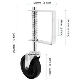 Gate Caster 4”and 5", Heavy Duty Gate Caster Wheel with Spring Loaded,Universal Mount Pate, 250-500 lbs Load Capacity, 4 and 5 Inches Rubber Wheel(Two PCS OR ONE PCS) (5 inch with Brake, 1 pcs)