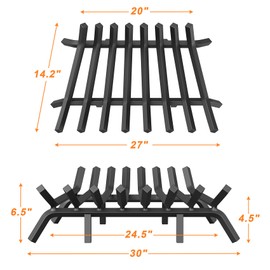 Jusgym Fireplace Grate 30 Inch with 8 Support Legs, Solid Steel Heavy Duty Fireplace Log Holder with Fire Log Tongs & Fire Poker, Fireplace Log Grate for Indoor Fireplace and Outdoor In-ground Firepit