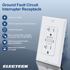 ELECTECK GFCI Outlets 20 Amp, Tamper Resistant (TR), Self-Test GFI Receptacles with LED Indicator, Ground Fault Circuit Interrupter, Decor Wallplate Included, UL Listed, White, 5 Pack