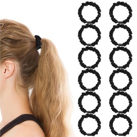 Silk Hair Ties 12Pcs Silk Scrunchies Set 100% Pure Mulberry Silk Hair Bands Elastics Satin Scrunchies Ponytail Holders for Thick/Thin/Curly Hair, Sleepy Tie Small Skinny Hair Bobbles for Women