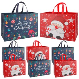 YALTOON 8 Pack Extra Large Christmas Gift Bags, Heavy Duty Reusable Tote Bags with Handles, Non-Woven Large Christmas Bags for Gifts, Holiday Shopping, Xmas Party Favors, 8pcs XL 16.9"x12.6"x7.1"