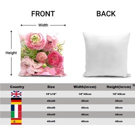 Cushion Cover Pink Flowers Wedding Decorations Lovers Floral Rose Gifts for Women Her Valentine's Day Outdoor Decor Home Throw Pillow Case for Garden Livingroom Couch Patio Furniture Sofa 18X18"