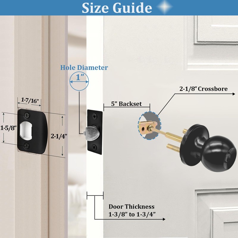 TPard 5" Backset Latch Keyed Entry Door Knob with Lock