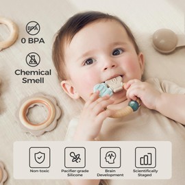 Evoceler Softness Staged Teething Toys 0-6 months (30° Super Soft, 50° Soft, 70° Regular) for Baby Teething Relief -10 Pcs Baby Rattles & Food-Grade Silicone Teethers for Babies 0-18+ Months, BPA Free