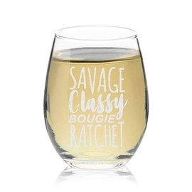 Veracco Savage Classy Bougie Ratchet Stemless Wine Glass Funny BirthdayGift For Someone Who Loves Drinking Bachelor Party Favors (Clear, Glass)
