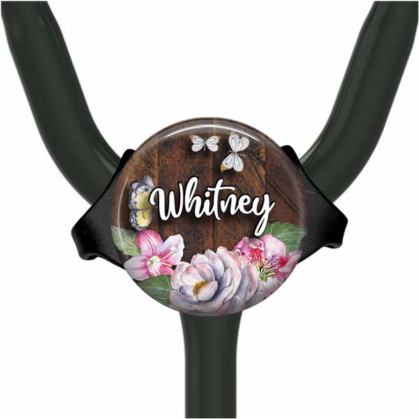 Personalized Stethoscope Name Tag for Littmann - Wood & Watercolor Floral - Adjustable Steth Identification Label Custom Gifts for Men and Women