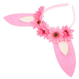 FRCOLOR Pink Bunny Ear Headband with Realistic Flowers Comfortable Easter Party Hair Hoop for Women and Adults Decorative Costume Accessory for Festive Celebrations