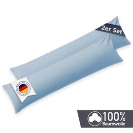 Blumtal Seitenschläferkissen Bezug 40 x 145 (2er Set Kissenbezüge) - Blau - 100% Baumwolle, Oeko-Tex Zertifiziert, Kissenbezug für Seitenschläferkissen, Kissenhülle mit Reißverschluss
