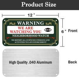 Phyabe 2 Pack Neighborhood Watch Sign, We Are Watching You, 12 x 6 inch Rust Free Aluminum Sign, Weather Resistant, Waterproof, Durable Ink, Easy to Install