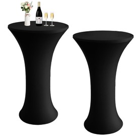 Cocktail Spandex Round Tablecloth, 2 Pack 24"x43" Highboy Fitted Stretch Cocktail Table Covers High Top Table Cloth for Banquet Wedding Bar Party - Black