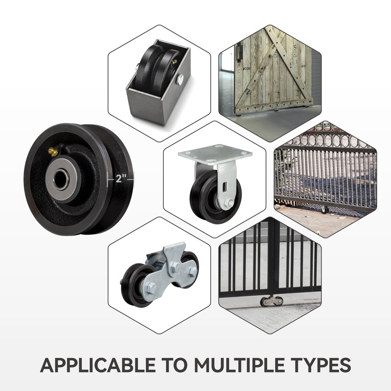 LONGRUNFORU 4" X 2" Sliding Gate Rollers, Cast Iron V