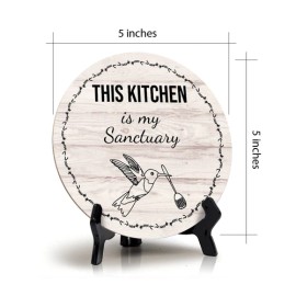 Signs ByLITA Round This Kitchen Is My Sanctuary Wood Color, Circle Table Sign (5x5")