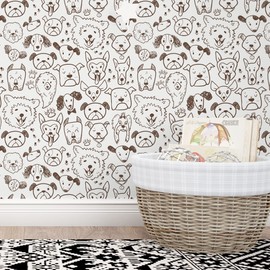 UniGoos Funny Doodle Dog Peel and Stick Wallpaper Hand Drawn Pet Self-Adhesive Temporary Wall Paper Roll Cute Removable Decorative Contact Paper for Kids Room Cabinet DIY Decor 17.7" x118.1"