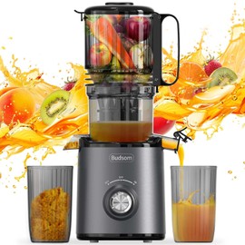 ​Budsom Cold Press Juicer Machine: 300W Slow Masticating Juicer for Whole Fruits & Vegetables, 5.3" Wide Feed Chute, High Juice Yield, Easy to Clean, Quiet 55 RPM, Juice Extractor for Home & Kitchen