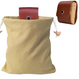 PAIKIUU Foraging Bag Canvas with Drawstring Foraging Pouch Collapsible Outdoor Picking Fruit Bags Mushroom Bags Bushcraft Foldable Leather Belt Pouch for Outdoor Camping Hiking Khaki