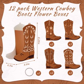Memorywuu 12 Set Western Cowboy Boots Flower Boxes Centerpiece Boot Shape Gift Boxes Party Decoration Cowgirl Brown Vase Centerpieces for Tables for Rodeo Birthday Cowgirl Baby Shower Wedding Supplies