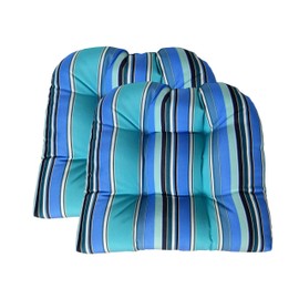 RSH DECOR Set of 2 Sunbrella® Dolce Oasis Wicker Chair Cushion - Indoor/Outdoor 2 Matching Wicker Chair Cushions - Blue, Turquoise & White Stripe
