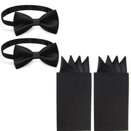 Yeesabella 4pcs Bow Ties for Men, Classic Black Men's Pre-Tie Bow Tie for Kids and Pets, Satin Dress Bow Tie and Adjustable Formal Black Tie for Banquet, Wedding, Party