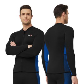 GoldFin Mens Wetsuit Tops, 2mm Wet Suits Neoprene Jacket for Men Keep Warm Long Sleeve for Cold Water Diving Surfing Kayaking Swimming, Blue X-Small