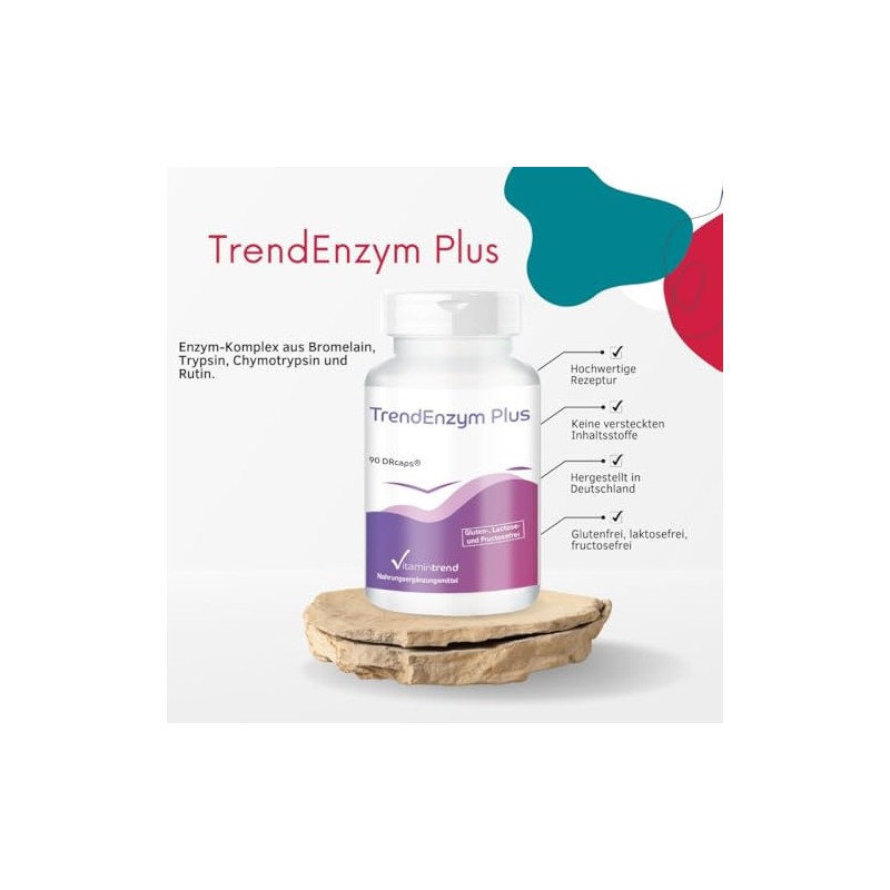 Vitamintrend TrendEnzym Plus, 90 DRcaps, Swallow-friendly, 540 mg Bromelain per