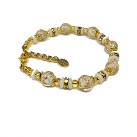 Sospiri Venezia Women's Bracelet with 7 Murano Glass Beads, 0,3” Diameter, Original Murano Glass Jewelry, Gift Idea, Made In Italy Certified (White pearl with White Slavic)