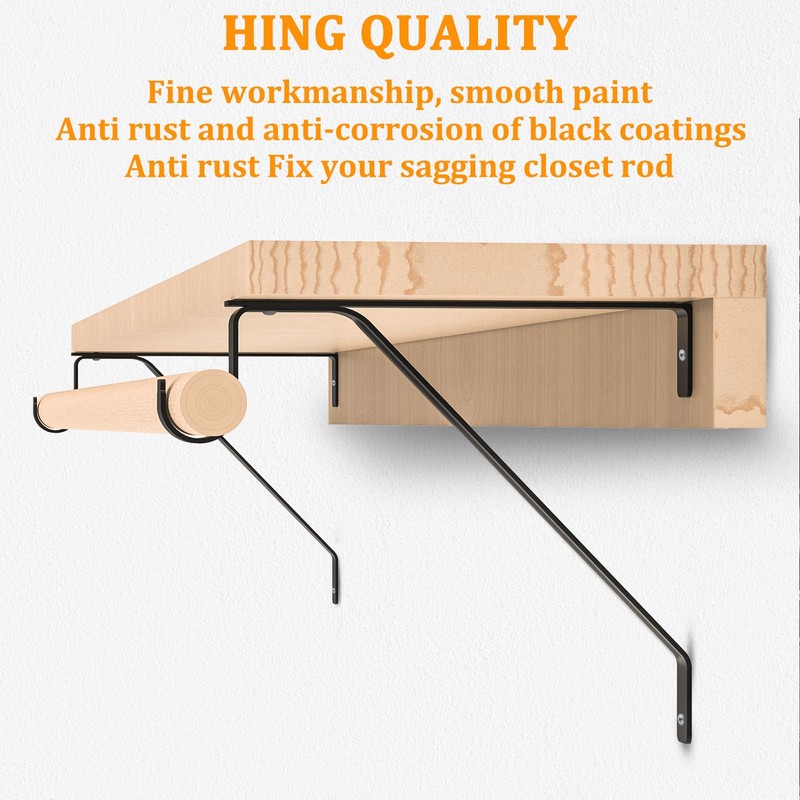 LANMIERT Heavy Duty Closet Rod Bracket, Adjustable Black Closet Shelf