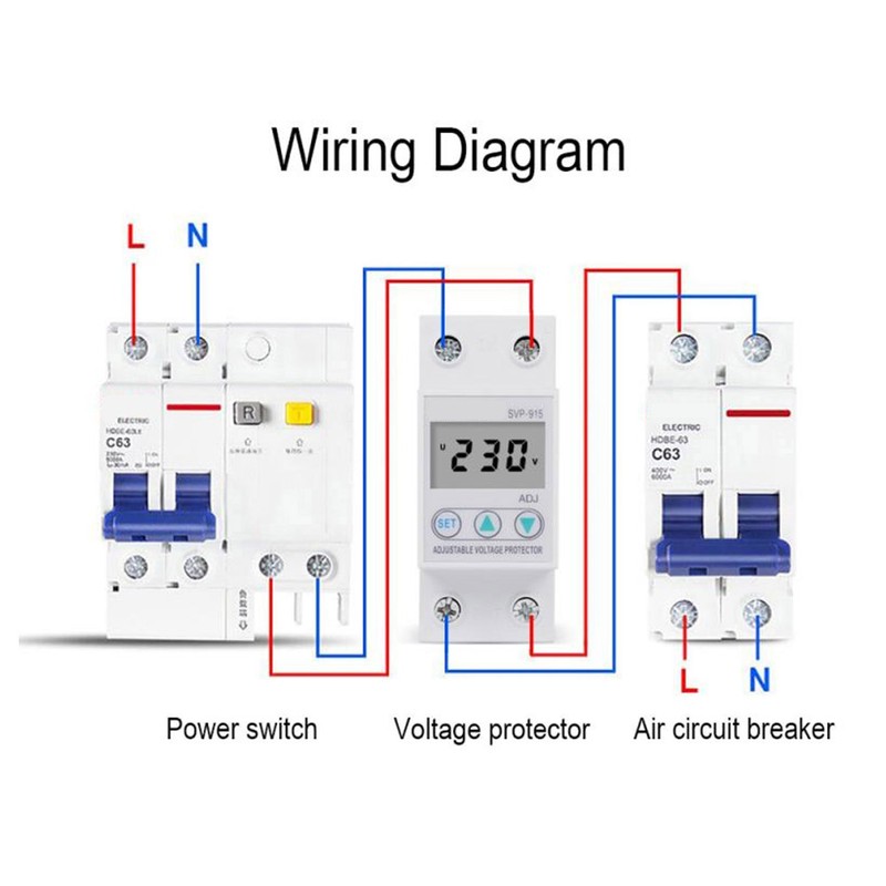 LCD Display Single Phase Adjustable Over Voltage Under Voltage Protector