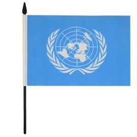 United Nations Table Flag 5'' x 8'' - UNO Desk Flag 21 x 14 cm - Black plastic stick and base - Drapeau ONU AZ FLAG