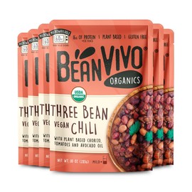 BeanVIVO (Pack of 6) Organics Plant based Protein Three Bean Vegan Chili - Good Source of Fiber - Nutritious & Microwave Meals - Gluten-Free Plant Food - 10 oz