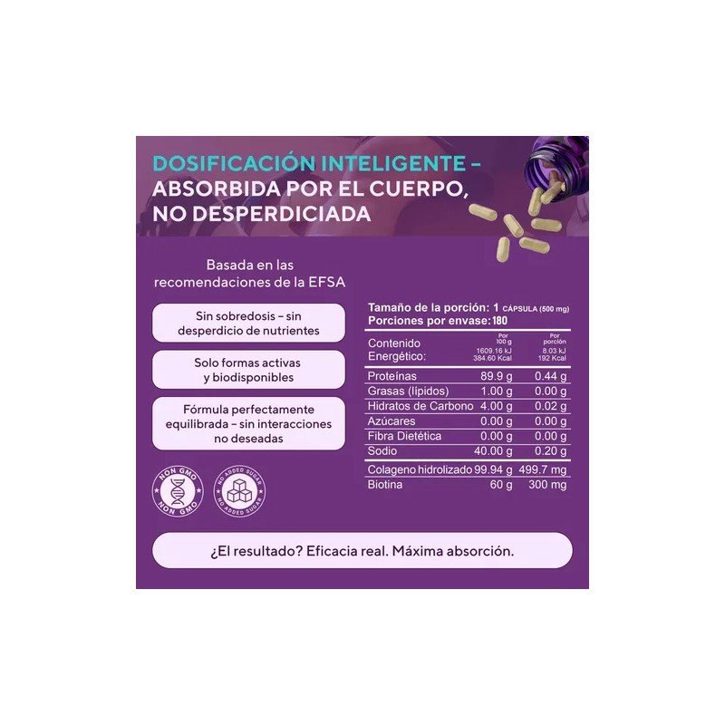 Biotina y Colágeno Hidrolizado, Cápsulas para Cabello, Piel y Uñas,