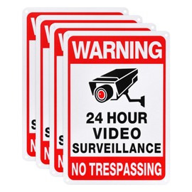 M METERXITY 4-Pack Warning 24 Hour Video Surveillance Sign, 25x17cm No Trespassing Aluminum Warning Sign Reflective UV-Protection Waterproof Security Camera Sign for House/Business/CCTV