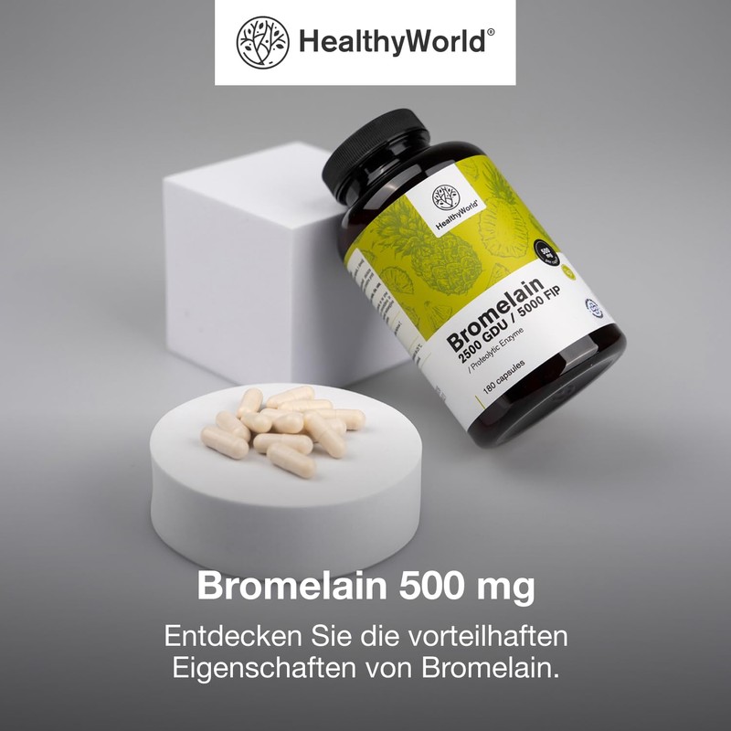 HealthyWorld® Bromelain 500 mg - 180 Capsules - 6 Month