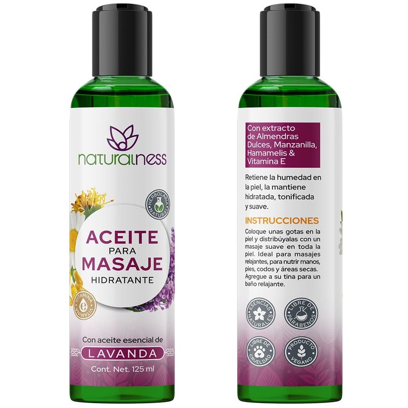 Naturalness Aceite para Masaje Corporal Hidratante con Manzanilla, Hamamelis y