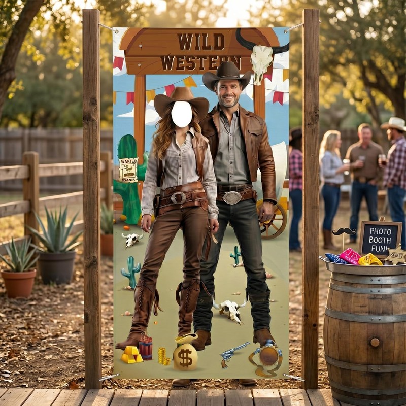 Hopzab Western Photo Booth Backdrop, Cowboy Party Decorations, Reusable Polyester