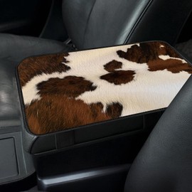 AFYEWKC Car Center Console Cover, Universal Soft Large Neoprene Auto Armrest Seat Box Cover, Funny Car Decor Accessories Fit for Most Cars, Vehicles, SUVs Cute Brown Cowhide