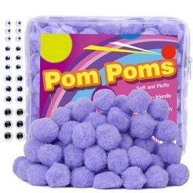 150 Pieces Light Purple Pom Poms, 1 Inch Pom Poms with Self-Adhesive Wiggly Eyes for Crafts, Small Pompom Puff Balls for DIY Art Creative Crafts Decorations