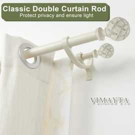 Vimayta Double Curtain Rods 72 to 144 Inches(6-12feet) for Window, Adjustable Telescoping Drapery Rod with Aluminum Alloy Brackets, 1 Inch Diameter Front, 5/8 Inch Diameter Back Pipe, Weathered White