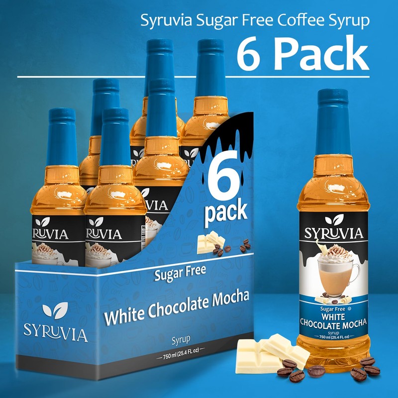 Sugar-Free White Chocolate Mocha Syrup by Syruvia 6-Pack, 25.4 fl