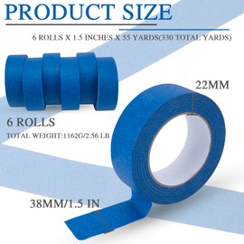 AZUNYYDS Blue Painters Tape, Masking Tape Blue 1.5in x 55yds, 6 Rolls of Blue Paint Tape, 1.5 Inch Painters Tape for Sharp Lines, Clean Release Masking Tape 330 Total Yards