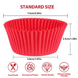 Standard Red Cupcake Liners for Baking 200 Counts - Caperci Greaseproof Muffin Baking Cups for Wedding Birthday Party Baby Shower Festivals (Red)