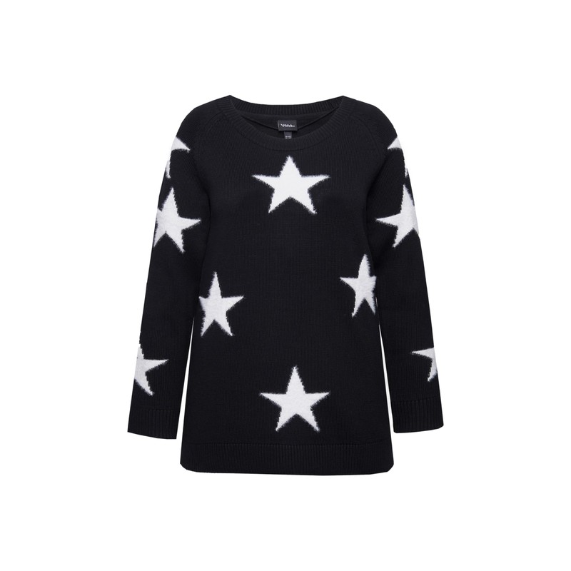 Ulla Popken Women's Glitter Stars Round Neck Raglan Long Sleeve