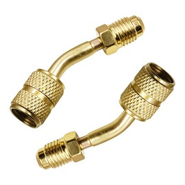 DUSCOKE 2PCS R410a Adapter for Mini Split System- 5/16" Female to 1/4" Male SAE Swivel Quick Coupler with 45° Thimble- R410A Charging Vacuum Port Adapter for Air Conditioner HVAC Refrigeration Service