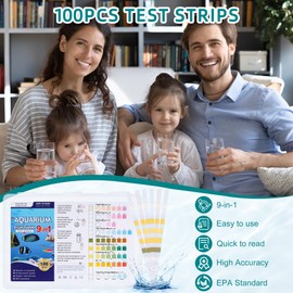 Huiguli 100 PCS 9-in-1 Aquarium Test Strips, Fish Tank Test Kit for Ammonia Nitrogen, Carbonate, Hardness, Nitrate, Nitrite, Residual Chlorine, Alkalinity, pH, Copper, Test Strips for Pools Pond