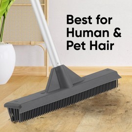 Silicone Pet Hair Broom, Carpet Cleaner, Salon Broom, with Built-in Window Washer Squeegee and 55" Metal Handle